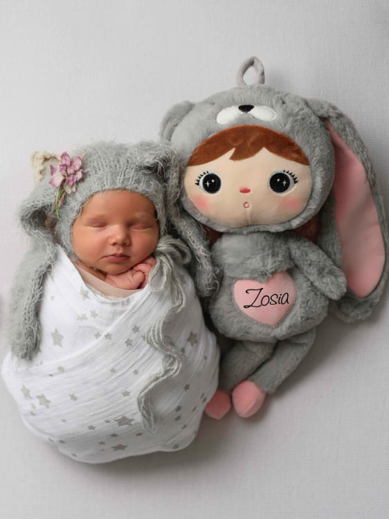 Lalka Metoo Szaro- różowy Królik 50 cm - PERSONALIZACJA