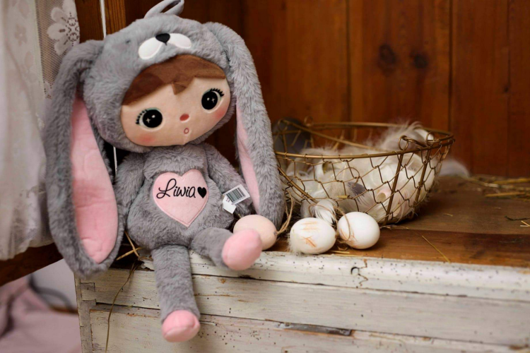 Lalka Metoo Szaro- różowy Królik 50 cm - PERSONALIZACJA