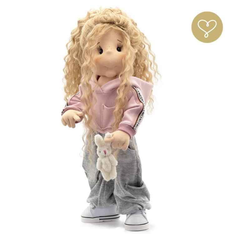 Ręcznie szyta lalka Dolly Lullu Dolls w zestawie z maskotką