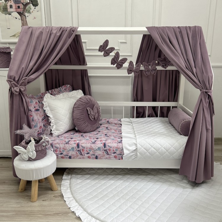 Zasłonki Velvet Jagoda do łóżeczka domek – aksamitny baldachim do pokoju dziecka