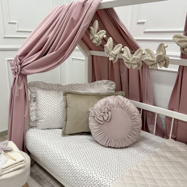 Zasłonki Velvet Delikatny Róż do łóżeczka domek – aksamitny baldachim dla dziecka