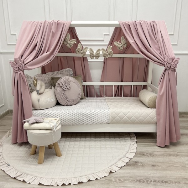Zasłonki Velvet Delikatny Róż do łóżeczka domek – aksamitny baldachim dla dziecka