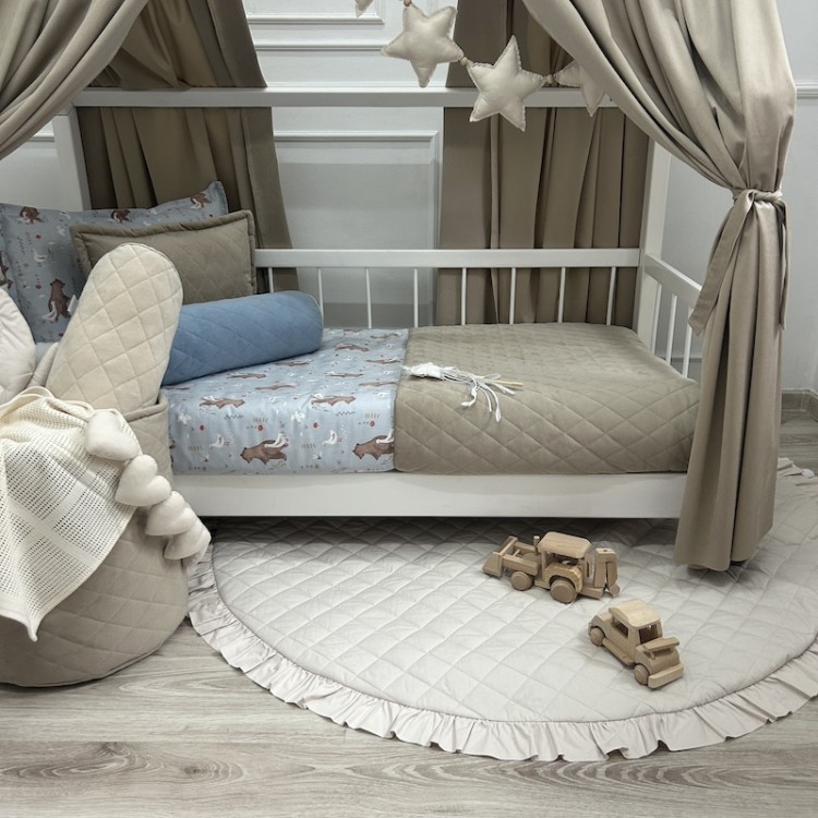 Zasłonki Velvet Beżowy do łóżeczka domek – aksamitny baldachim dla dziecka