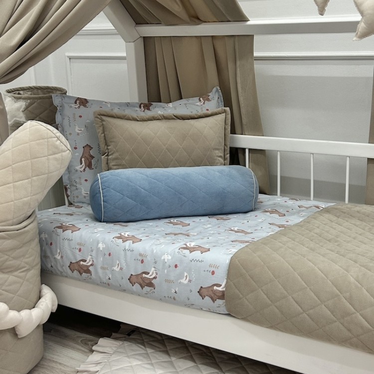 Zasłonki Velvet Beżowy do łóżeczka domek – aksamitny baldachim dla dziecka