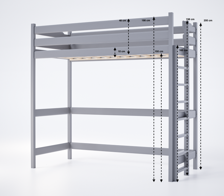 Łóżko Antresola 1 Osobowa SkyBed Plus - Mięta wymiary