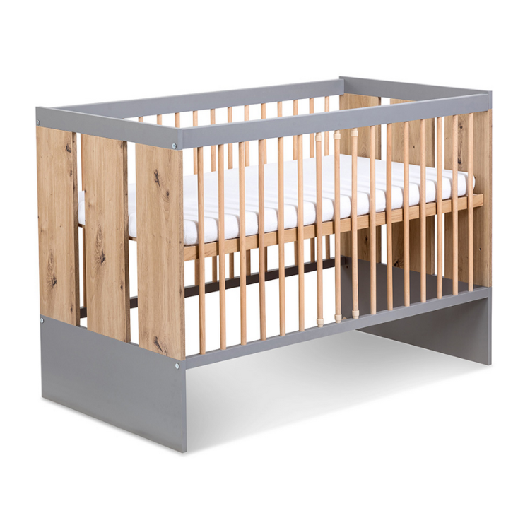 Łóżeczko niemowlęce 120x60 PAULINE grafit-dąb