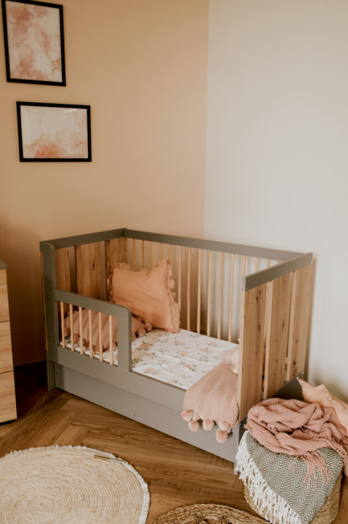 Łóżeczko niemowlęce 120x60 PAULINE grafit-dąb