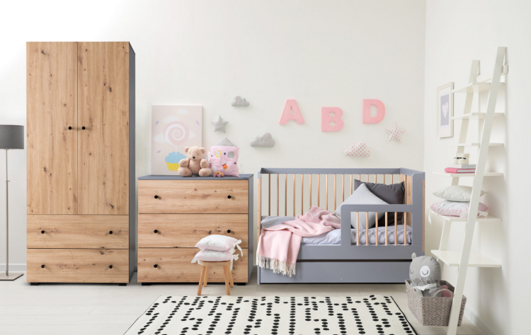 Łóżeczko niemowlęce 120x60 PAULINE grafit-dąb