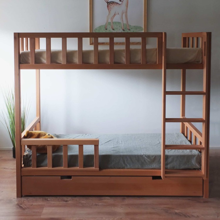 Drewniane Łóżko Piętrowe 2 osobowe Bukowe FUN