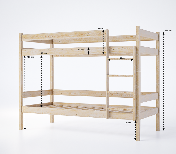 Drewniane Łóżko Piętrowe MOON - różne kolory i rozmiary