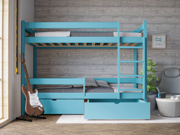 Drewniane Łóżko Piętrowe MOON - różne kolory i rozmiary jasnoniebieskie