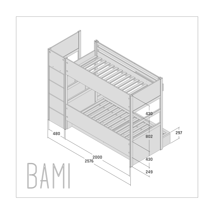 Drewniane łóżko piętrowe ze schodami dla dzieci Simone - 7 kolorów