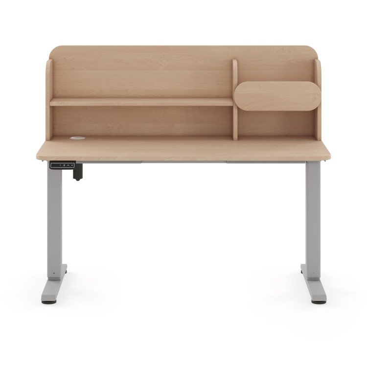 Biurko elektryczne AXIO Prostokąt 1000x650 z nadstawką stelaż szary/blat brzoza rozmiar 3-4