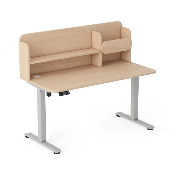 Biurko elektryczne AXIO Prostokąt 1200x650 z nadstawką stelaż szary/blat brzoza rozmiar 3-4