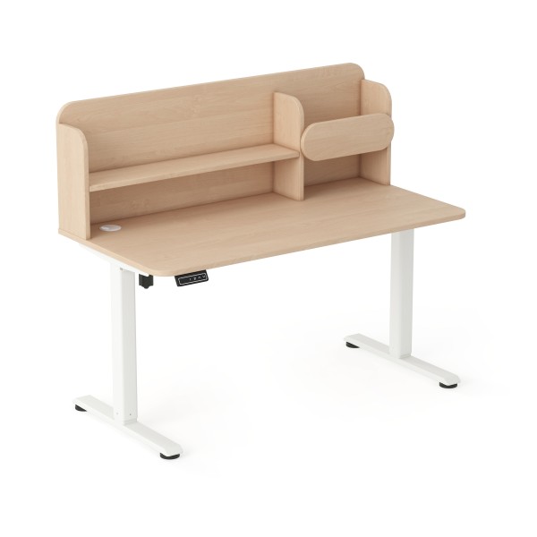 Biurko elektryczne AXIO Prostokąt 1200x650 z nadstawką stelaż biały/blat brzoza rozmiar 3-4