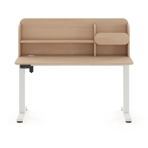 Biurko elektryczne AXIO Prostokąt 1200x650 z nadstawką stelaż biały/blat brzoza rozmiar 3-4