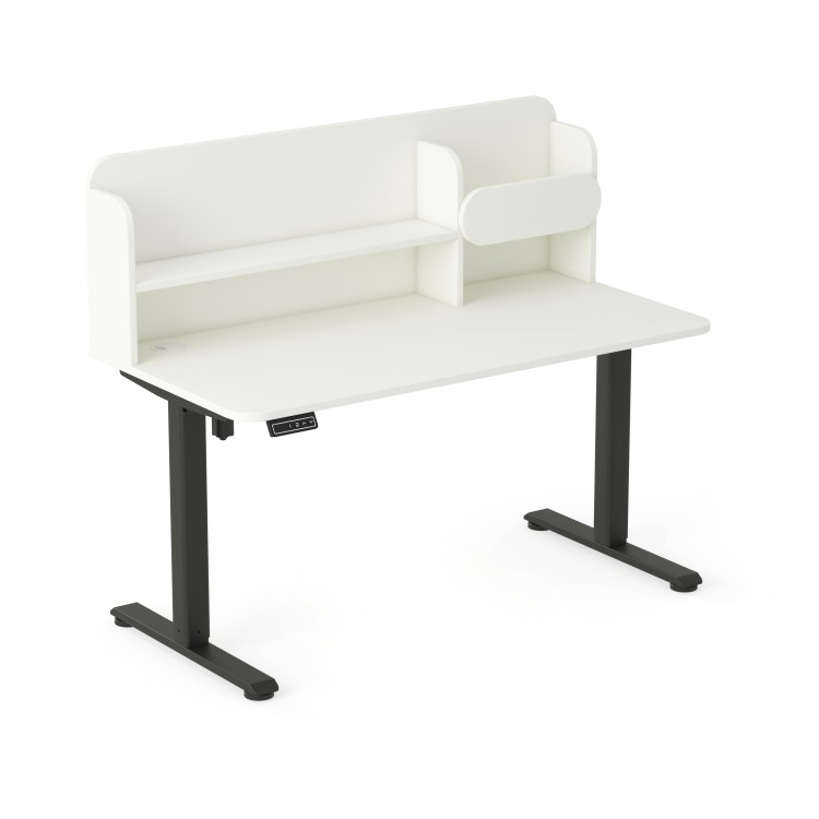 Biurko elektryczne AXIO Prostokąt 1200x650 z nadstawką stelaż czarny/blat biały rozmiar 3-4