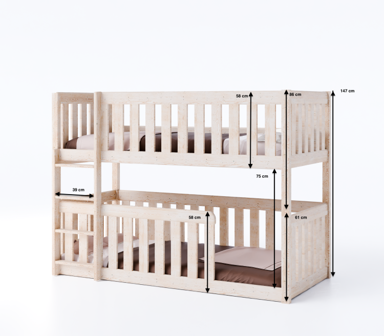 Łóżko piętrowe OLA z barierką i drabinką