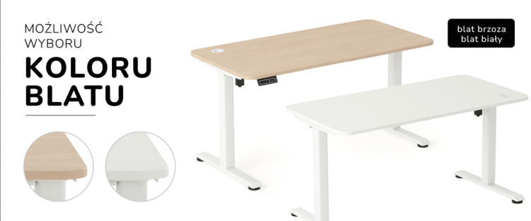 Biurko elektryczne AXIO Prostokąt 1000x650 z nadstawką stelaż szary/blat brzoza rozmiar 3-4
