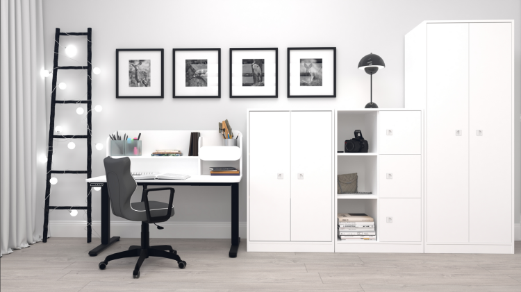 Biurko elektryczne AXIO Prostokąt 1000x650 z nadstawką stelaż szary/blat brzoza rozmiar 3-4