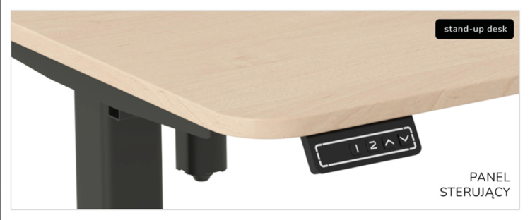 Biurko elektryczne AXIO Prostokąt 1200x650 z nadstawką stelaż czarny/blat biały rozmiar 3-4