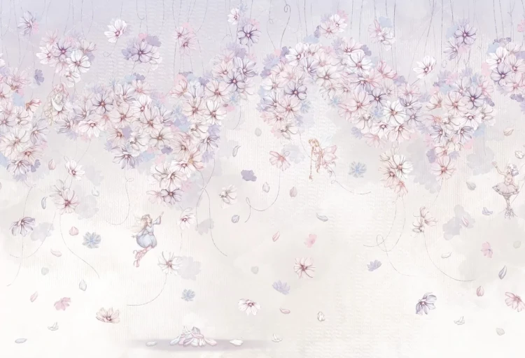 Tapeta dla dzieci Malumi DAPHNE cotton candy- kwiatowa tapeta dla dziewczynki z wróżkami