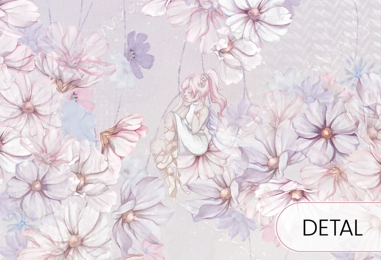 Tapeta dla dzieci Malumi DAPHNE cotton candy- kwiatowa tapeta dla dziewczynki z wróżkami