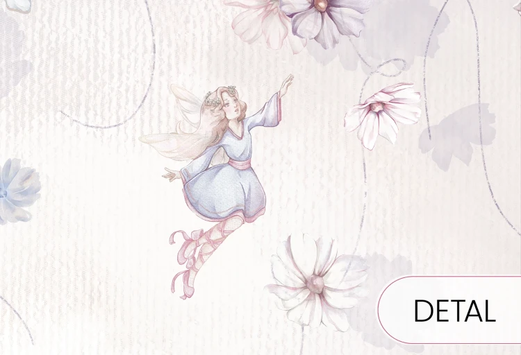 Tapeta dla dzieci Malumi DAPHNE cotton candy- kwiatowa tapeta dla dziewczynki z wróżkami