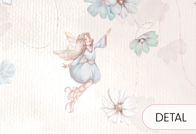 Tapeta dla dzieci Malumi DAPHNE - bubblegum - czarodziejska tapeta z wróżkami i kaskadą kwiatów