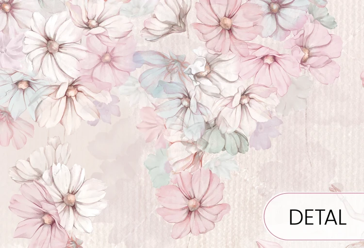 Tapeta dla dzieci Malumi DAPHNE - bubblegum - czarodziejska tapeta z wróżkami i kaskadą kwiatów