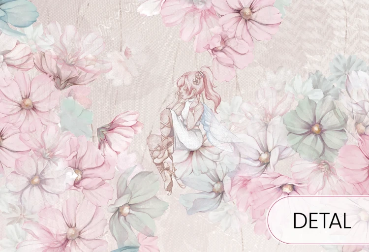 Tapeta dla dzieci Malumi DAPHNE - bubblegum - czarodziejska tapeta z wróżkami i kaskadą kwiatów