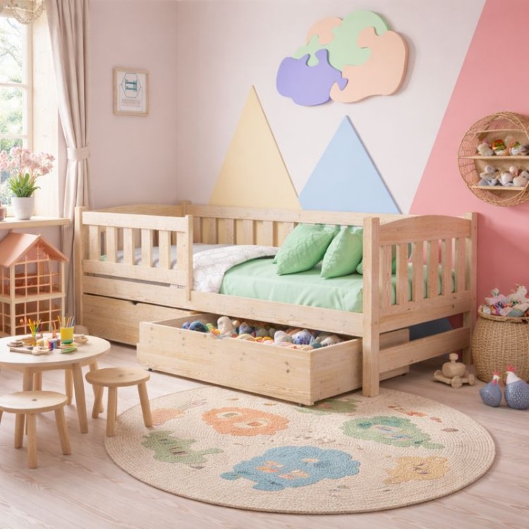 Łóżko pojedyncze ANIA z drewna sosnowego – widok z przodu