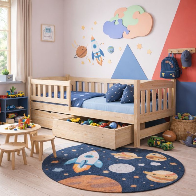 Łóżko pojedyncze ANIA z drewna sosnowego – widok z przodu