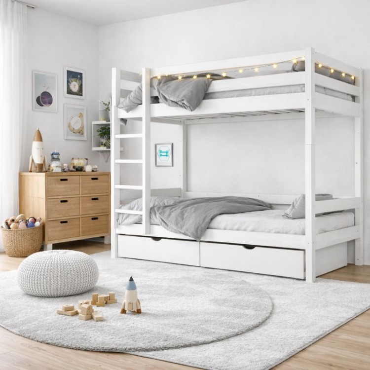 Drewniane Łóżko Piętrowe IGOR Białe