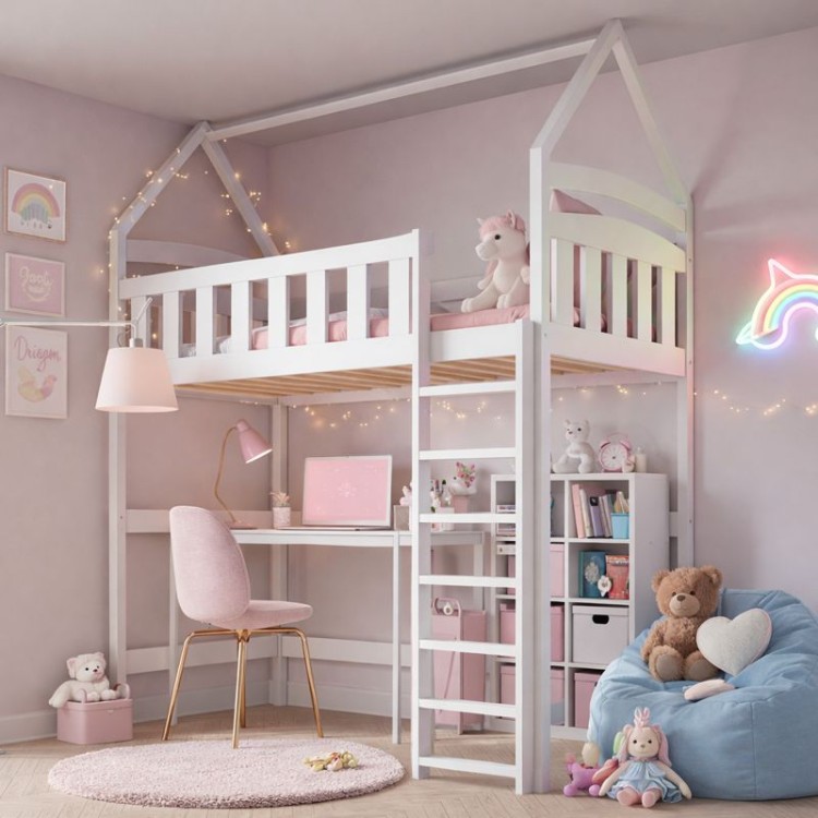 Łóżko Antresola Domek 1 Osobowa Maja - Białe