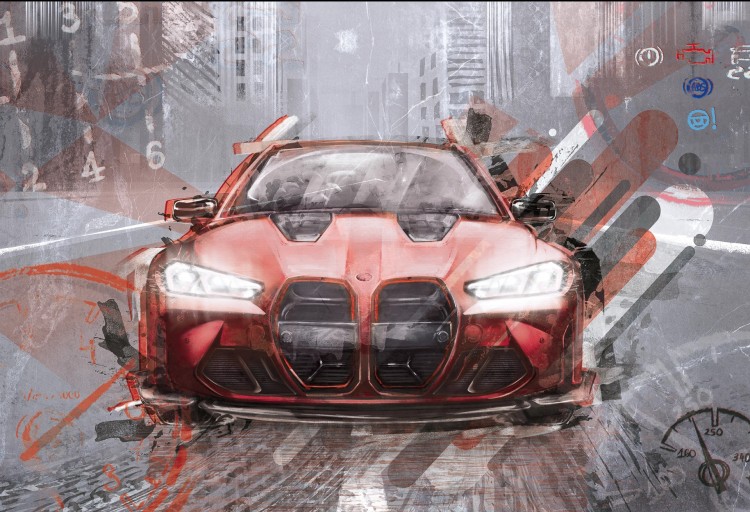 Tapeta FAST CAR red z motywem sportowego samochodu w dynamicznym stylu do pokoju nastolatka.