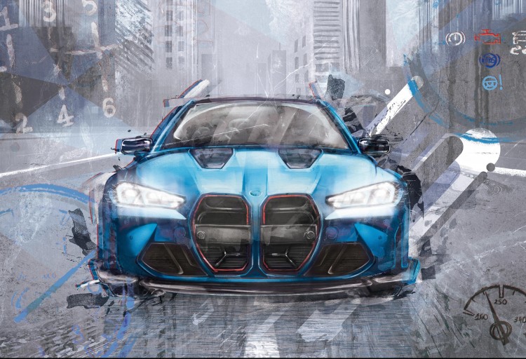 Tapeta FAST CAR blue z niebieskim sportowym samochodem do pokoju chłopca.
