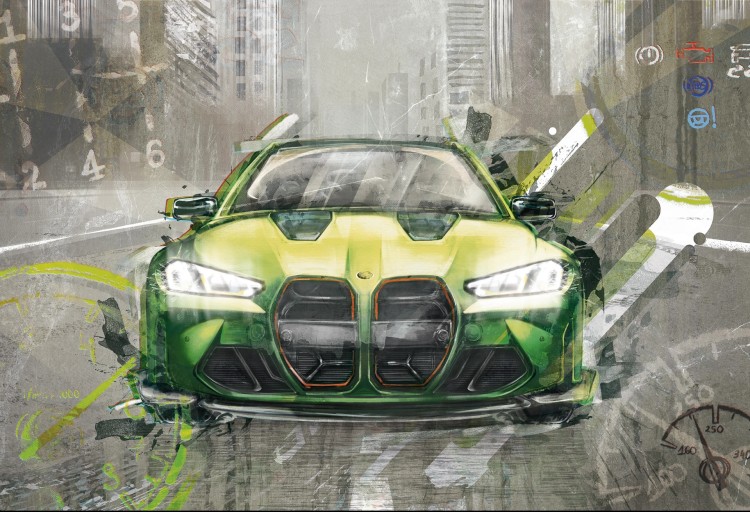 Tapeta FAST CAR green z dynamicznym sportowym samochodem do pokoju nastolatka.