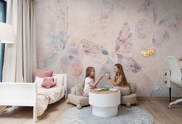 Tapeta dziecięca MARIPOSA RAINBOW z kolorowymi motylami do pokoju dziewczynki