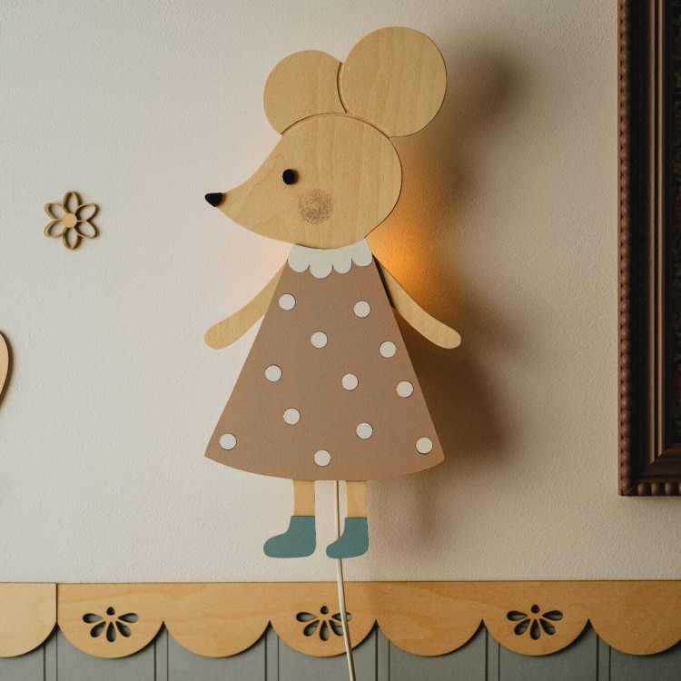 drewniana lampka nocna myszka do pokoju dziecięcego