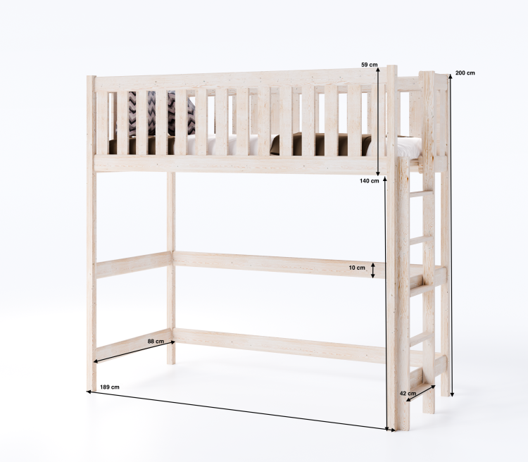 Drewniane łózko piętrowe antresola Cloudy Plus