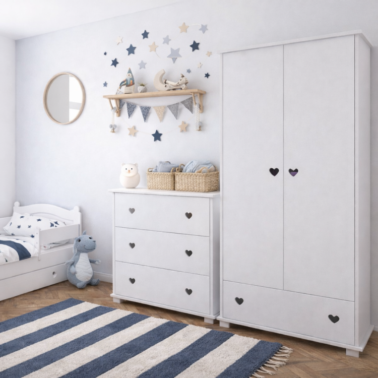 Drewniana komoda dziecięca z trzema szufladami Love