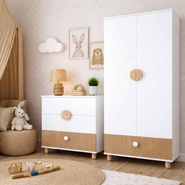 Szafa dwudrzwiowa LOFT z szufladą – Garderoba 186 cm - Biała