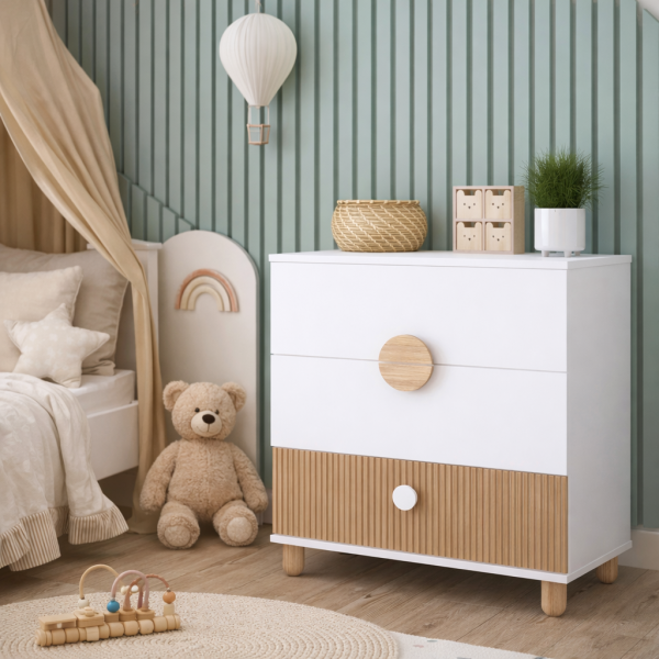 Biała Komoda LOFT z trzema szufladami i zdejmowanym przewijakiem