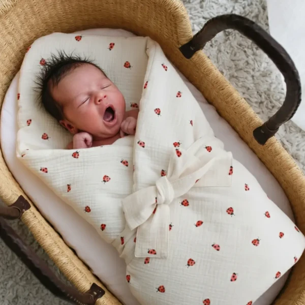 Rożek niemowlęcy Robaczki bawełniany 80x80 dla noworodka z antyalergicznym wypełnieniem