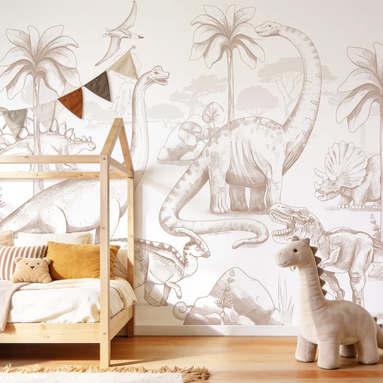 Tapeta Dinozaury Sepia do pokoju dziecka