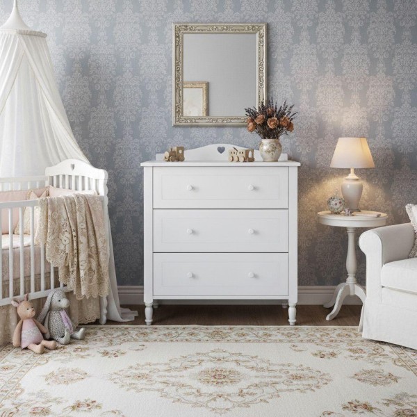 Biała, drewniana komoda dziecięca, z trzema szufladami, dla dziewczynki -Julie.jpg