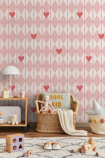 Tapeta do pokoju dziecięcego Romby i serduszka