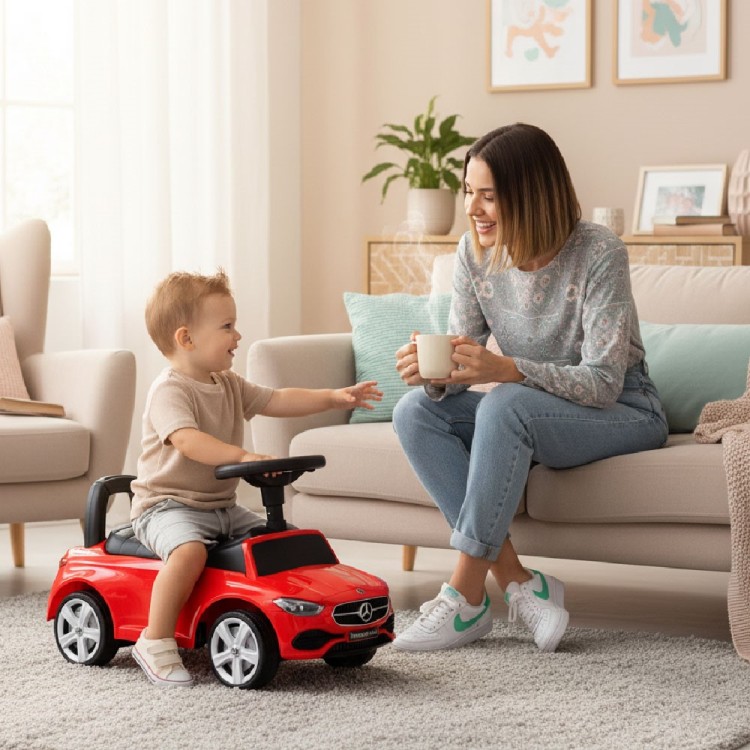 Jeździk Mercedes C-Class czerwony pchacz chodzik z oparciem