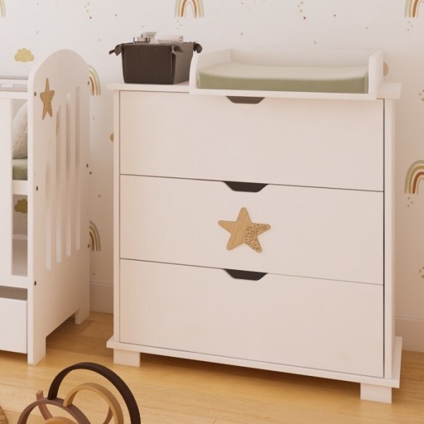 Drewniana komoda STAR z trzema szufladami i przewijakiem